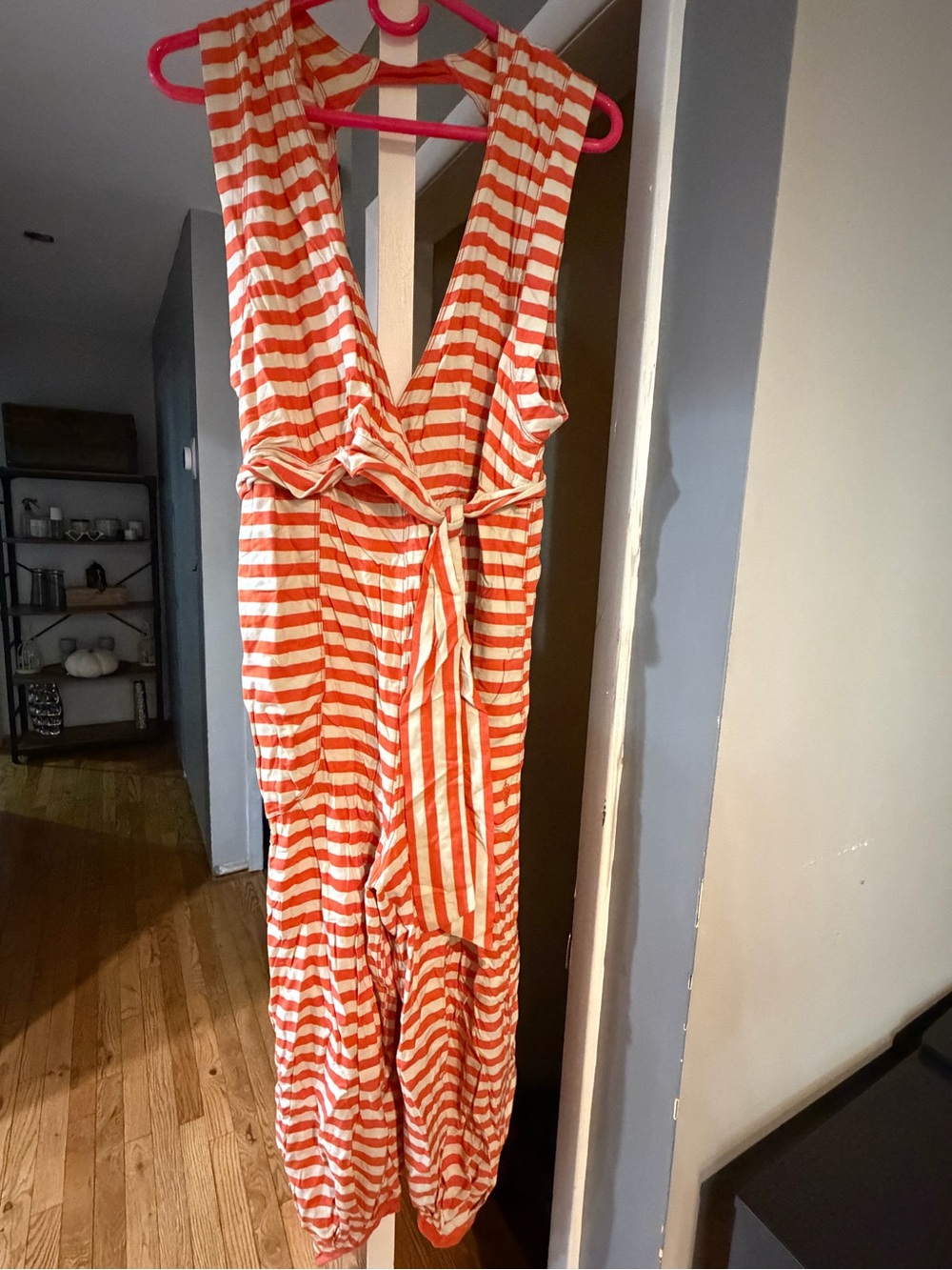 Free People Orange and White Striped Jumpsuit